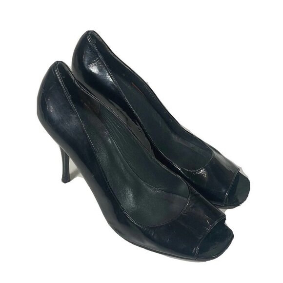 Stuart Weitzman Womens Leather Square Peep Toe Pump Stiletto Heels Black 8 M - Picture 1 of 11
